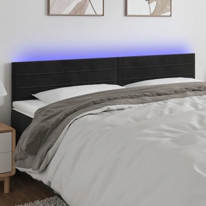 vidaXL LED горна табла за легло, черна, 200x5x78/88 см, кадифе (3121820)