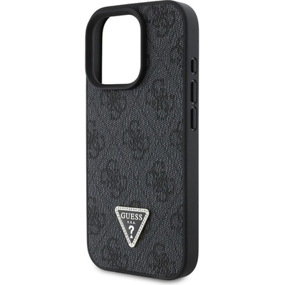 CG Mobile iPhone 16 Pro Max GUESS PU 4G STRASS TRIANGLE METAL LOGO пластмасов протектор за телефон, удароустойчив, заден капак с кожен ефект, BLACK GUHCP16XP4TDPK (GUHCP16XP4TDPK)