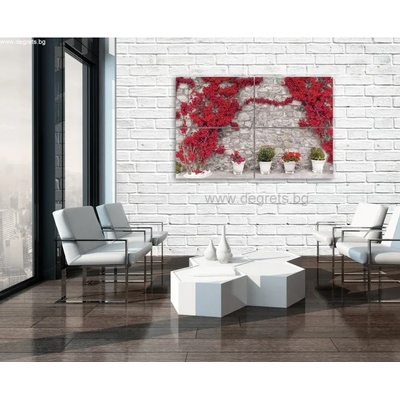 Картина Канава Стена с червени цветя 1 Сет 4 части