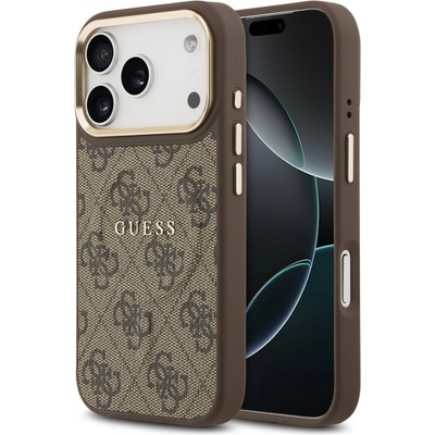 GUESS Гръб Guess PU Leather 4G Gold Frame MagSafe Case за iPhone 17 Pro - Кафяв