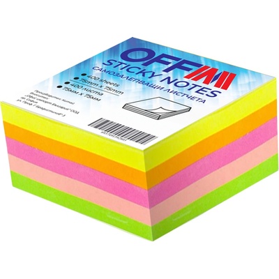 Самозалепващи листчета 75/75 мм, 400 л. , неон