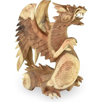 Dřevěná socha Drak 40 cm natural - pohled doprava