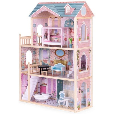 ECOTOYS Дървена къща за кукли ecotoys, 3 етажа, 11 мебели, 123, 5 см (8106)