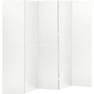 vidaXL Параван за стая, 5 панела, бял, 200x180 см, стомана (335902)