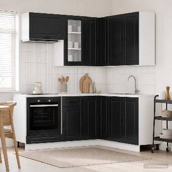 vidaXL Кухненски единица PORTO 8 pcs Черно Инженерна дървесина (3438412)
