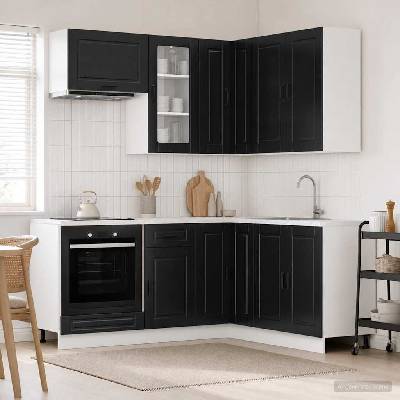 vidaXL Кухненски единица PORTO 8 pcs Черно Инженерна дървесина (3438412)