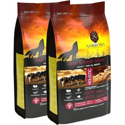 Ambrosia Adult All Breeds Beef & Fresh Salmon 2 x 12 kg
