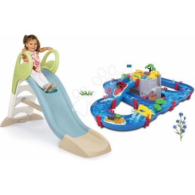 Smoby Set šmykľavka s vodotryskom s dĺžkou 150 cm Toboggan GM Slide Life a vodná dráha Aquaplay Mountain Lake s jaskyňou