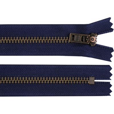 Kovový zip YKK No 5 délka 18 cm staromosazný (jeansový), střední, 919 modrá tmavá staromosaz