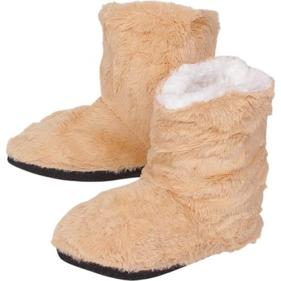 Дамски пухкави пантофи тип боти в бежово
