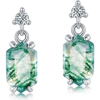 Grace Silver Jewellery stříbrné náušnice Mechový Achát E1465-E017875/175 stříbrná