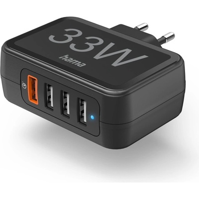 HAMA rýchla sieťová USB nabíjačka 4x USB (1x QC), 33 W