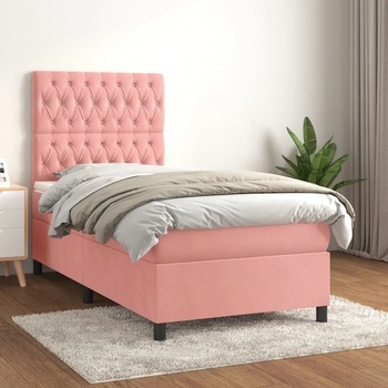 vidaXL Боксспринг легло с матрак, розово, 100x200 см, кадифе (3143192)