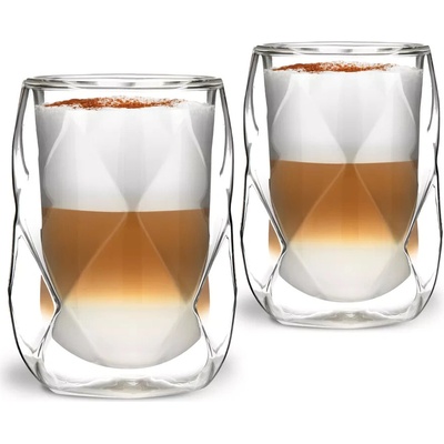 Vialli Design GEO dvojstenné sklenené termo poháre na kávu a čaj 4 x 250 ml
