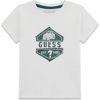 GUESS Бяла тениска с тъмнозелена щампа за мини момче Guess