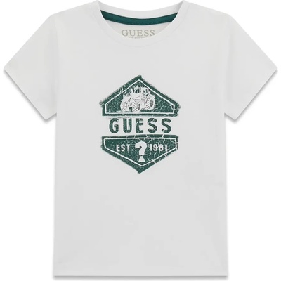 GUESS Бяла тениска с тъмнозелена щампа за мини момче Guess