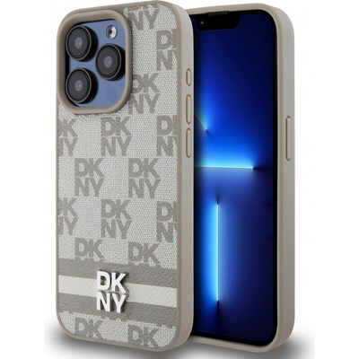 DKNY PU Leather Checkered Pattern and Stripe Apple iPhone 14 Pro Beige DKHCP14LPCPTSSE