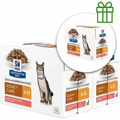 Hill's Prescription Diet k/d Starostlivosť o obličky kapsička pre mačky losos 12 x 85 g, 2+1