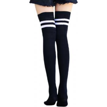 Памучни 7/8 чорапи в черно с две бели ленти