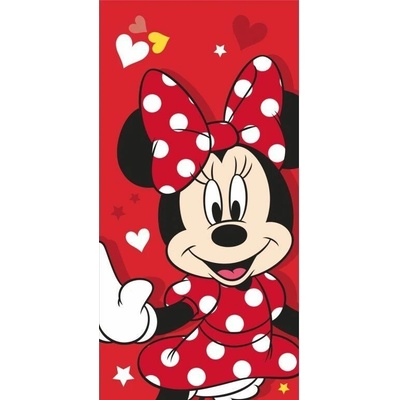 Jerry Fabrics Detská plážová osuška Minnie red heart 70 x 140 cm