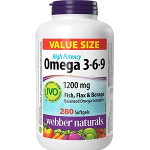 Webber Naturals В подкрепа на имунитета, зрението и мозъчната функция - Омега 3-6-9, 1200 mg х 280 софтгел капсули (3950 WN)
