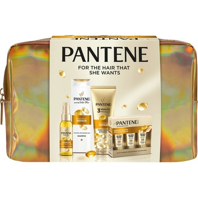 Pantene Intensive Repair šampón 400 ml + kondicionér 220 ml + vlasový olej 10 0ml + vlasové ampulky 3 x 15 ml + taška