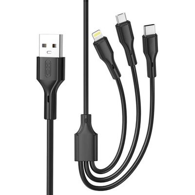XO NB230 USB 3v1 Apple Lightning / Micro USB / USB-C, 2,4A, 1m, černý