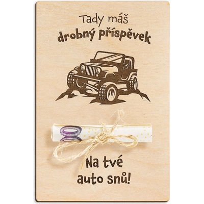 Dřevěná dárková karta na peníze - Na auto snů