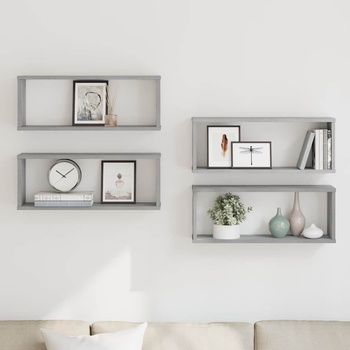 vidaXL Стенни рафтове, 4 бр, сив сонома, 60x15x23 см, инженерно дърво (815928)