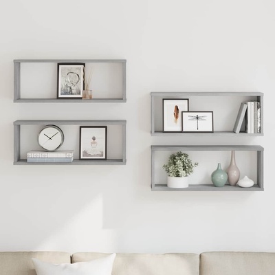 vidaXL Стенни рафтове, 4 бр, сив сонома, 60x15x23 см, инженерно дърво (815928)