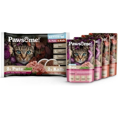 Pawsome Cat s telecím / s krůtím masem 4 x 85 g