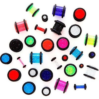 Šperky eshop piercing do ucha neonový třpytivý plug N18.3 červená