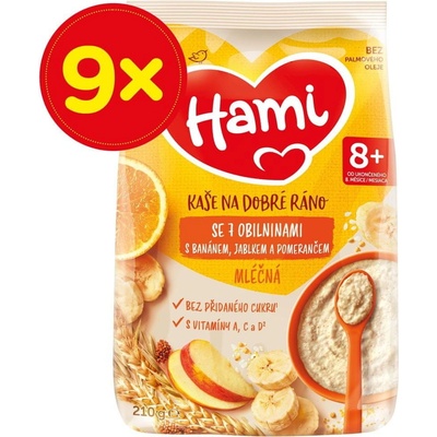 Hami mléčná kaše se 7 obilninami s banánem, jablkem a pomerančem 9 x 210 g