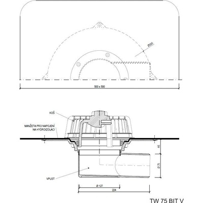 Strešný vpust bočný TW BIT V Typ: 75 BIT V - DN 70