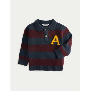 Marks & Spencer Плетен спортен раиран пуловер (2-10 години) Marks & Spencer червен Marks & Spencer | Cherven | Момчешки | 2-3 години