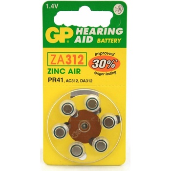 Image 1 of GP Batteries Батерия цинково въздушна gp za312 6 бр. бутонни за слухов апарат в блистер