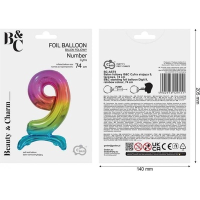 GODAN Balón foliový číslice DUHOVÁ na podstavci 74 cm 9
