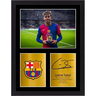 Obraz Lamine Yamal Barcelona plagát v ráme s replikou autogramu 40x30 cm