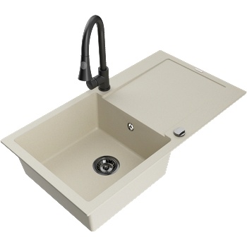 Mexen Leo гранитна мивка с 1 отделение с отцежник и кухненски смесител Elia, бежов - 6501-69-670101-70 (6501-69-670101-70)