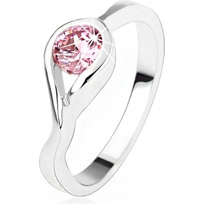 Šperky eshop Stříbrný zásnubní prsten 925 kulatý růžový zirkon zatočená ramena SP47.03