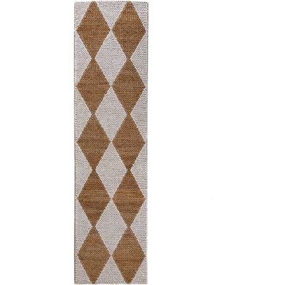 Flair Rugs Бяла/естествена ръчно изработена пътека със смес от юта 80x230 cm Effie Diamond - Flair Rugs (503119380196)