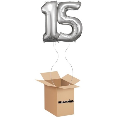 HeliumKing Balónový box Narodeninové číslo 15 strieborný 86 cm