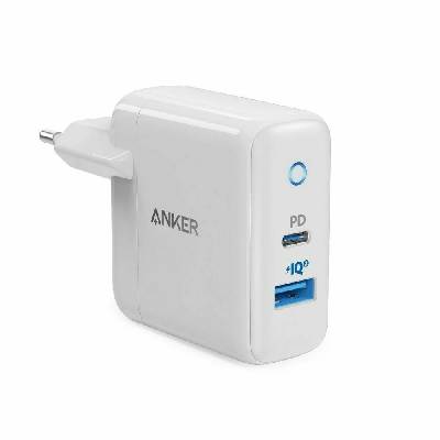 Зарядно устройство Anker A2626LD1, от контакт към 1x USB-C(ж), 1x USB-A(ж), 12V/1.25A, бяло (A2626LD1)