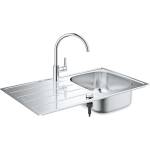 GROHE - Комплект мивка K200 и смесител BauEdge, четкана неръждаема стомана/хром 31562SD1ROZ2 (31562SD1ROZ2) Мивка за вграждане