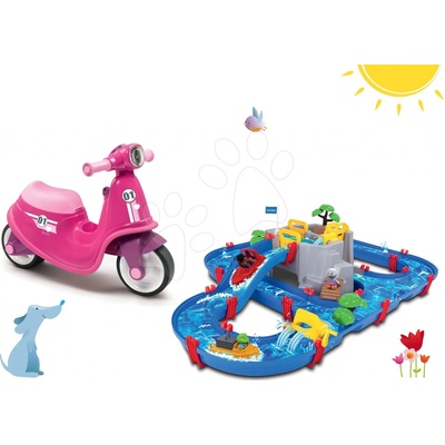Smoby set Scooter ružové s gumenými kolesami a vodná dráha AquaPlay Mountain Lake s horskou jaskyňou 721002-14