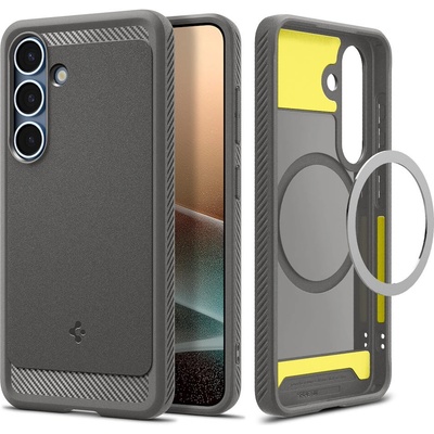 Spigen Rugged Armor MagSafe Case - удароустойчив силиконов (TPU) калъф с MagSafe за Samsung Galaxy S25 (сив)