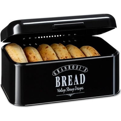 Klarstein Delaware, кутия за хляб, метална, 30 x 16 x 20, 5 см, капак на панти, вентилационни отвори (ACB4-DelawareSBlk) (ACB4-DelawareSBlk)