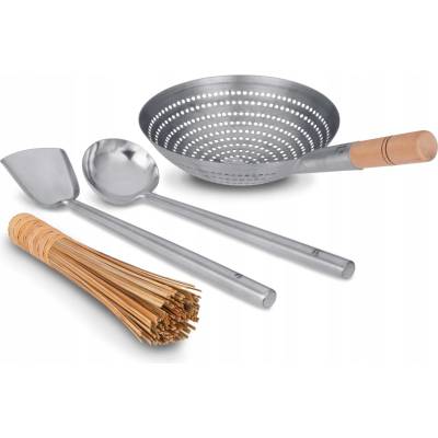 Sada pomůcek pro wok 4v1 Chochla Špachtle Cedník Kartáč Craft Wok