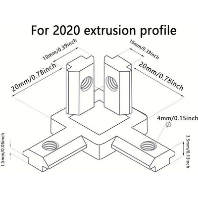 Two Trees Метален ъглов съединител - конектор с 3 посоки за Алуминиеви профили слот 6 20х20