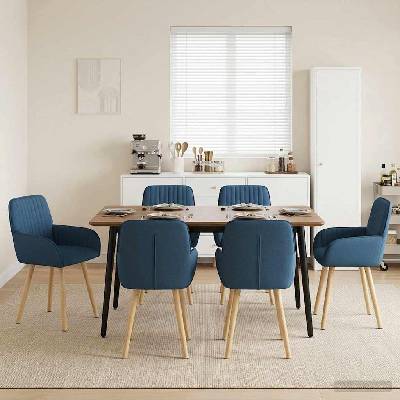 vidaXL Обедени столове 6 pcs Текстил Синьо 56, 5 x 50 x 87, 5 см (3428208)